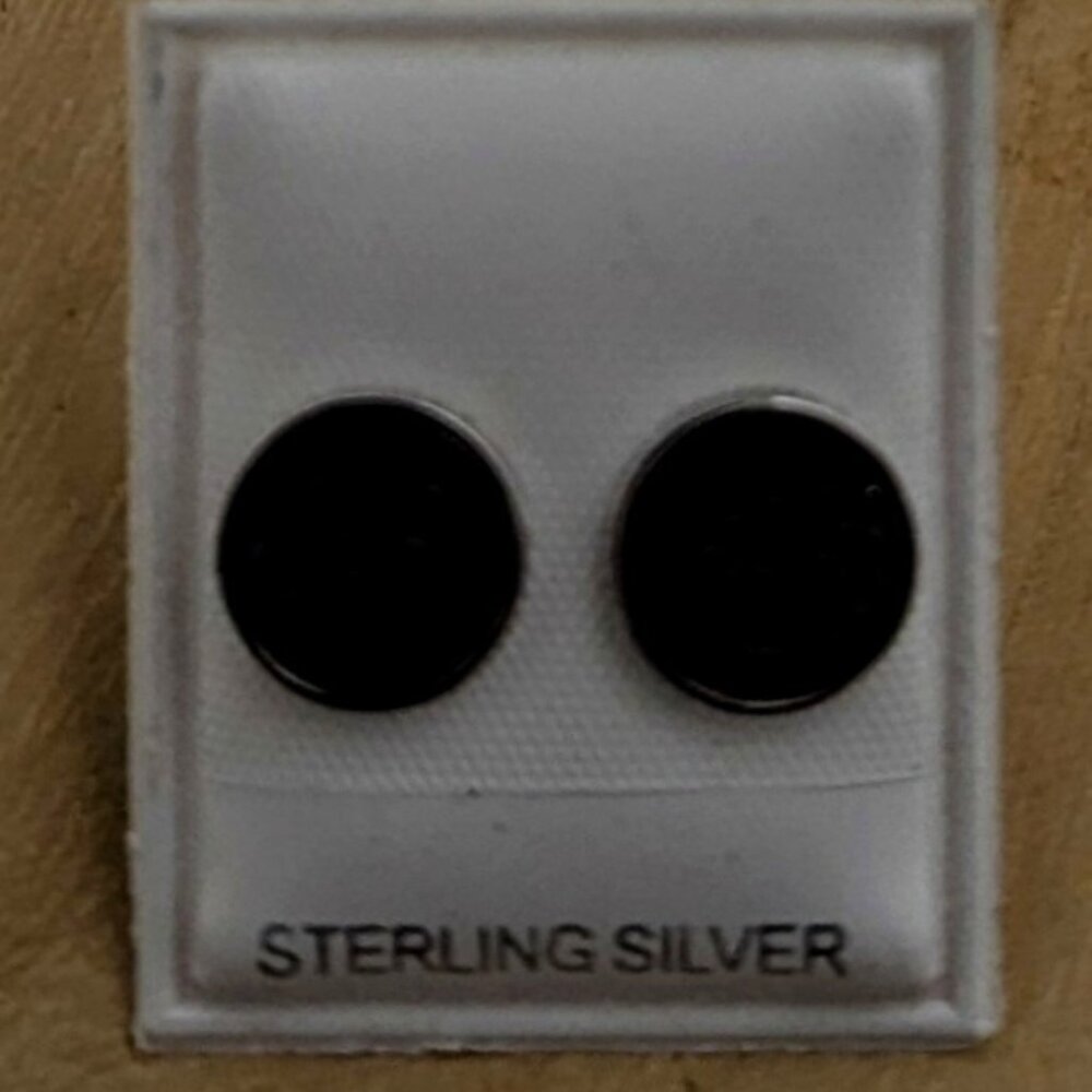 🆕.925 STERLING SILVER ROUND FLAT CAVED BLACK PAVE MICRO STUD EARRINGS - MEN